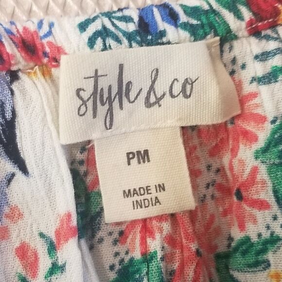 Style & Co PM Petite Dress Maxi Crinkle Floral On/off Shoulder Cottagecore BOHO - Picture 6 of 10